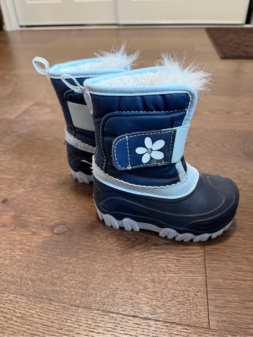 Kids Navy Blue Winter Boots with Faux Fur
